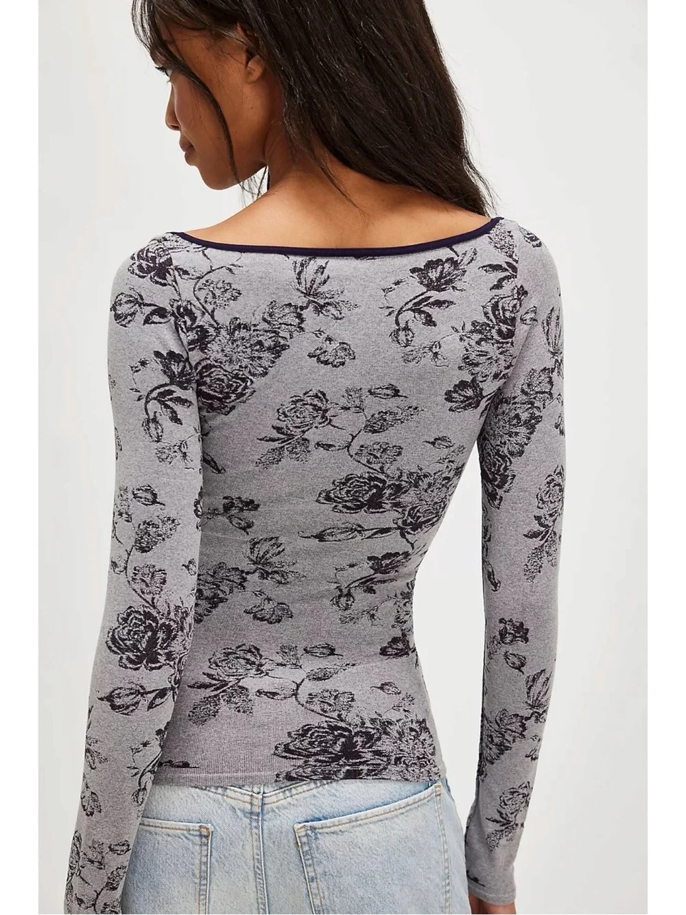 Free People 90s Y2K Rosey Layering Seamless Long Sleeve Nightshade Medium Large